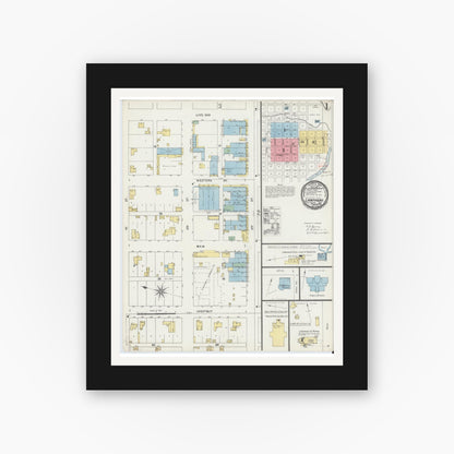 Old map wall art mockup — black gallery frame with white mat — Sanborn Fire Insurance Map from Lampasas, Lampasas County, Texas (1896), Sheet #0001