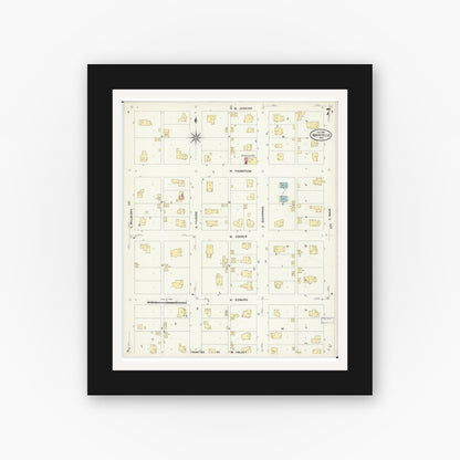 Old map wall art mockup — black gallery frame with white mat — Sanborn Fire Insurance Map from Maryville, Nodaway County, Missouri (1909), Sheet #0007