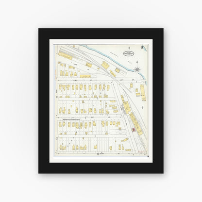 Old map wall art mockup — black gallery frame with white mat — Sanborn Fire Insurance Map from Traverse City, Grand Traverse County, Michigan (1904), Sheet #0009