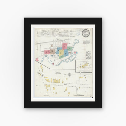 Old map wall art mockup — black gallery frame with white mat — Sanborn Fire Insurance Map from Conneaut, Ashtabula County, Ohio (1898), Sheet #0001
