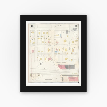 Old map wall art mockup — black gallery frame with white mat — Sanborn Fire Insurance Map from Del Rio, Val Verde County, Texas (1948), Sheet #0013