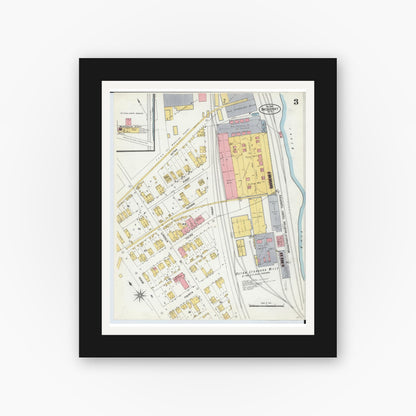 Old map wall art mockup — black gallery frame with white mat — Sanborn Fire Insurance Map from Bridgeport, Belmont County, Ohio (1903), Sheet #0003