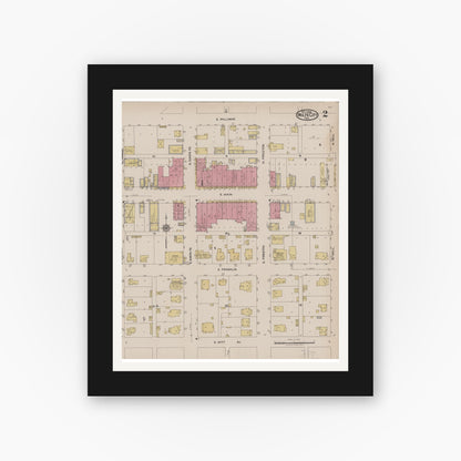 Old map wall art mockup — black gallery frame with white mat — Sanborn Fire Insurance Map from Wolfe City, Hunt County, Texas (1922), Sheet #0002