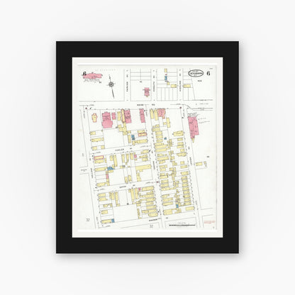 Old map wall art mockup — black gallery frame with white mat — Sanborn Fire Insurance Map from Lackawanna, Erie County, New York (1927), Sheet #0006