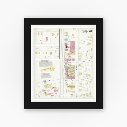 Old map wall art mockup — black gallery frame with white mat — Sanborn Fire Insurance Map from Warren, Trumbull County, Ohio (1908), Sheet #0028