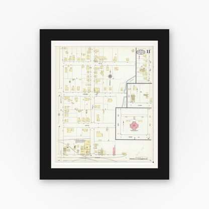 Old map wall art mockup — black gallery frame with white mat — Sanborn Fire Insurance Map from Orange, Orange County, Texas (1914), Sheet #0011
