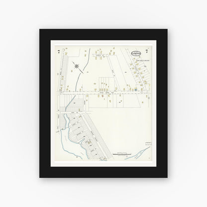 Old map wall art mockup — black gallery frame with white mat — Sanborn Fire Insurance Map from Clementon, Camden County, New Jersey (1924), Sheet #0007