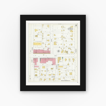 Old map wall art mockup — black gallery frame with white mat — Sanborn Fire Insurance Map from Whitesboro, Grayson County, Texas (1901), Sheet #0002