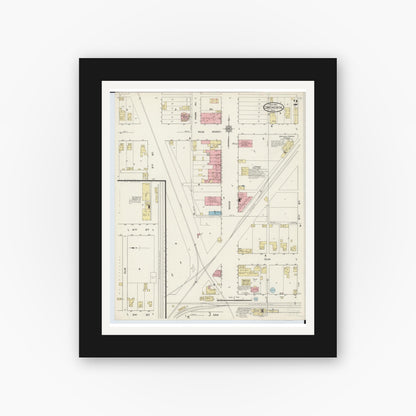 Old map wall art mockup — black gallery frame with white mat — Sanborn Fire Insurance Map from Continental, Putnam County, Ohio (1915), Sheet #0002