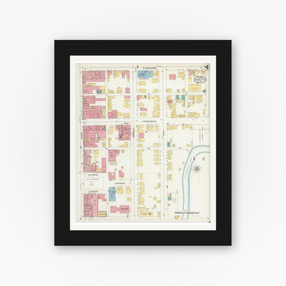 Old map wall art mockup — black gallery frame with white mat — Sanborn Fire Insurance Map from Butler, Butler County, Pennsylvania (1906), Sheet #0004