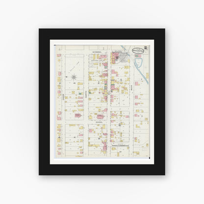 Old map wall art mockup — black gallery frame with white mat — Sanborn Fire Insurance Map from Mascoutah, Saint Clair County, Illinois (1894), Sheet #0002