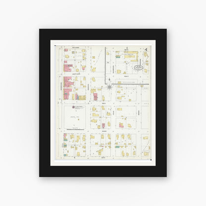 Old map wall art mockup — black gallery frame with white mat — Sanborn Fire Insurance Map from Barry, Pike County, Illinois (1905), Sheet #0004