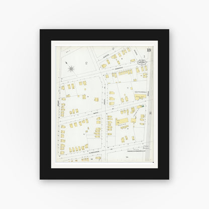 Old map wall art mockup — black gallery frame with white mat — Sanborn Fire Insurance Map from Rahway, Union County, New Jersey (1901), Sheet #0013