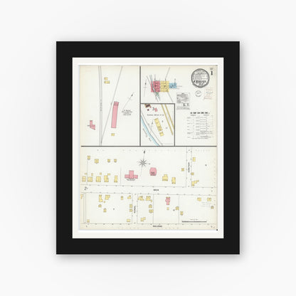 Old map wall art mockup — black gallery frame with white mat — Sanborn Fire Insurance Map from West Middlesex, Mercer County, Pennsylvania (1900), Sheet #0001