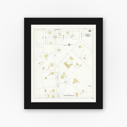 Old map wall art mockup — black gallery frame with white mat — Sanborn Fire Insurance Map from Bryan, Brazos County, Texas (1912), Sheet #0010