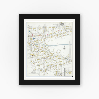 Old map wall art mockup — black gallery frame with white mat — Sanborn Fire Insurance Map from Ashland, Ashland County, Ohio (1919), Sheet #0017