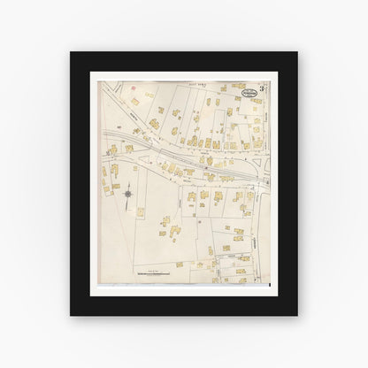 Old map wall art mockup — black gallery frame with white mat — Sanborn Fire Insurance Map from Hingham, Plymouth County, Massachusetts (1948), Sheet #0003
