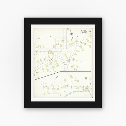 Old map wall art mockup — black gallery frame with white mat — Sanborn Fire Insurance Map from Upton, Worcester County, Massachusetts (1910), Sheet #0005