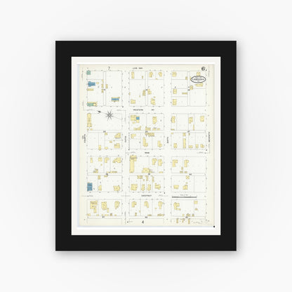 Old map wall art mockup — black gallery frame with white mat — Sanborn Fire Insurance Map from Lampasas, Lampasas County, Texas (1907), Sheet #0006