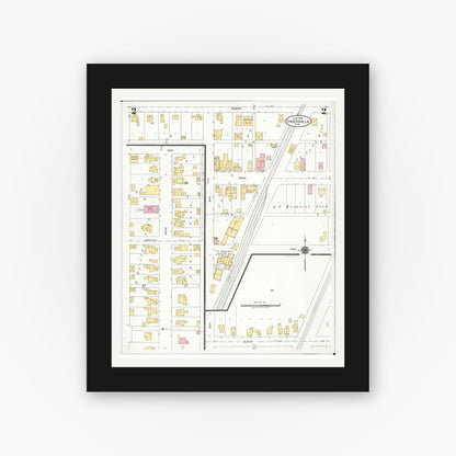 Old map wall art mockup — black gallery frame with white mat — Sanborn Fire Insurance Map from Cridersville, Auglaize County, Ohio (1923), Sheet #0002