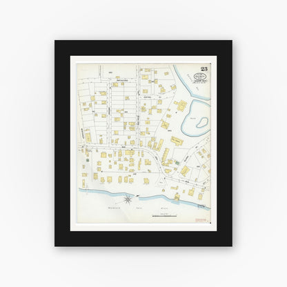 Old map wall art mockup — black gallery frame with white mat — Sanborn Fire Insurance Map from Quincy, Norfolk County, Massachusetts (1901), Sheet #0023