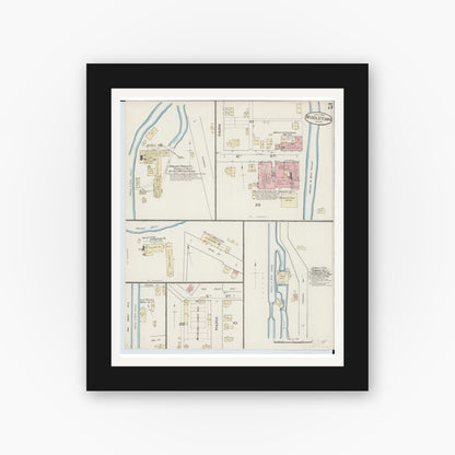 Old map wall art mockup — black gallery frame with white mat — Sanborn Fire Insurance Map from Middletown, Butler County, Ohio (1885), Sheet #0005