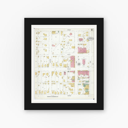 Old map wall art mockup — black gallery frame with white mat — Sanborn Fire Insurance Map from Harrisburg, Saline County, Illinois (1900), Sheet #0002