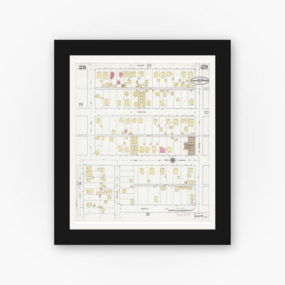 Old map wall art mockup — black gallery frame with white mat — Sanborn Fire Insurance Map from Huntington Park, Los Angeles County, California (1924), Sheet #0029