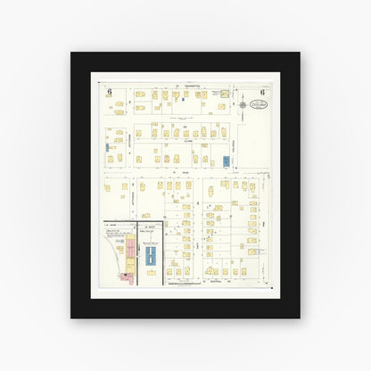 Old map wall art mockup — black gallery frame with white mat — Sanborn Fire Insurance Map from Zeeland, Ottawa County, Michigan (1923), Sheet #0006