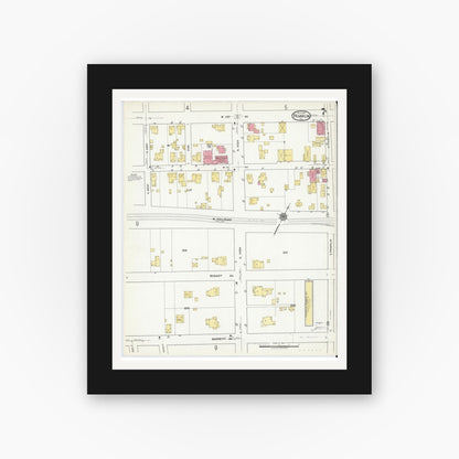 Old map wall art mockup — black gallery frame with white mat — Sanborn Fire Insurance Map from Franklin, Independent Cities, Virginia (1917), Sheet #0007
