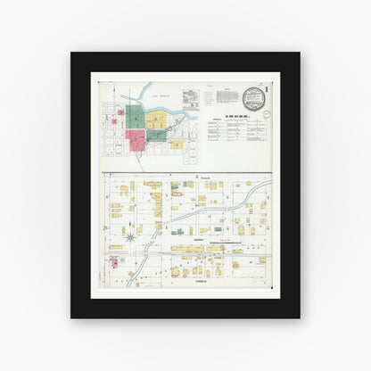 Old map wall art mockup — black gallery frame with white mat — Sanborn Fire Insurance Map from Waterville, Le Sueur County, Minnesota (1900) - Complete Map Set