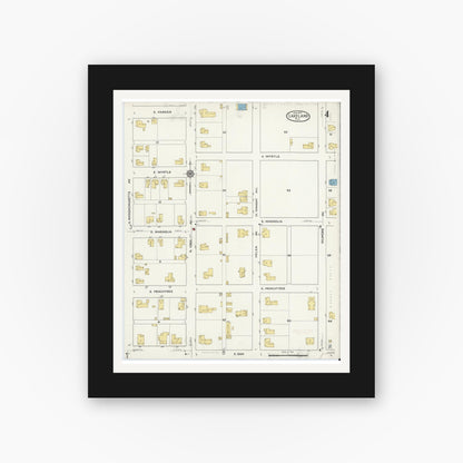 Old map wall art mockup — black gallery frame with white mat — Sanborn Fire Insurance Map from Lakeland, Polk County, Florida (1917), Sheet #0004
