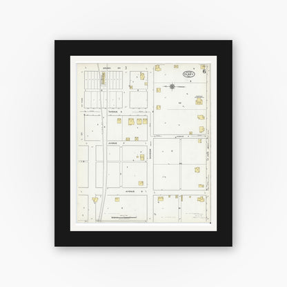Old map wall art mockup — black gallery frame with white mat — Sanborn Fire Insurance Map from Olney, Young County, Texas (1921), Sheet #0006