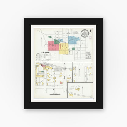 Old map wall art mockup — black gallery frame with white mat — Sanborn Fire Insurance Map from Greentown, Howard County, Indiana (1902), Sheet #0001