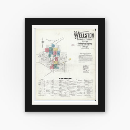 Old map wall art mockup — black gallery frame with white mat — Sanborn Fire Insurance Map from Wellston, Jackson County, Ohio (1911), Sheet #0001