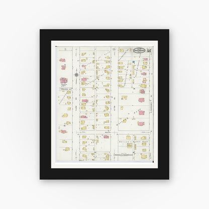 Old map wall art mockup — black gallery frame with white mat — Sanborn Fire Insurance Map from Upper Sandusky, Wyandot County, Ohio (1921), Sheet #0014