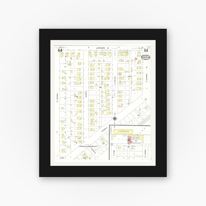 Old map wall art mockup — black gallery frame with white mat — Sanborn Fire Insurance Map from Creston, Union County, Iowa (1923), Sheet #0014