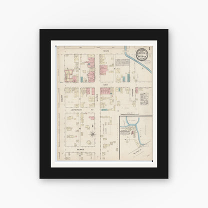Old map wall art mockup — black gallery frame with white mat — Sanborn Fire Insurance Map from Sparta, Monroe County, Wisconsin (1884), Sheet #0001
