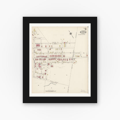 Old map wall art mockup — black gallery frame with white mat — Sanborn Fire Insurance Map from Boyertown, Berks County, Pennsylvania (1922), Sheet #0009