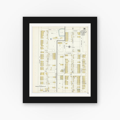 Old map wall art mockup — black gallery frame with white mat — Sanborn Fire Insurance Map from Mount Carmel, Northumberland County, Pennsylvania (1913), Sheet #0016