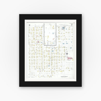 Old map wall art mockup — black gallery frame with white mat — Sanborn Fire Insurance Map from Bellville, Richland County, Ohio (1950), Sheet #0003