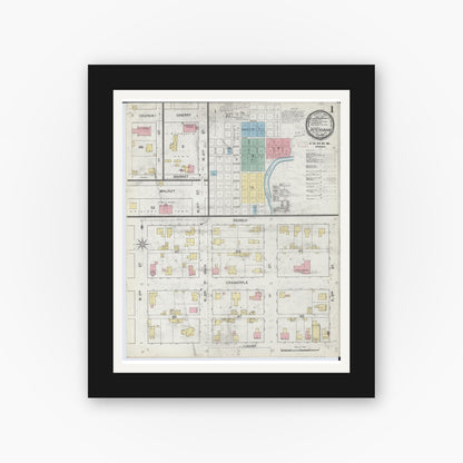 Old map wall art mockup — black gallery frame with white mat — Sanborn Fire Insurance Map from Petersburg, Menard County, Illinois (1892) - Complete Map Set