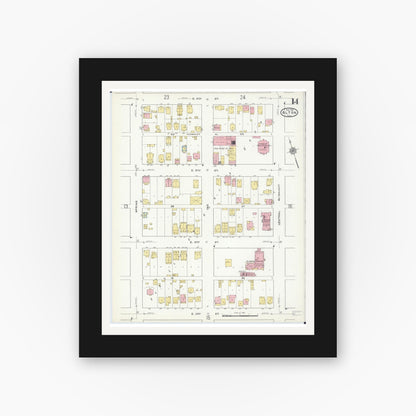 Old map wall art mockup — black gallery frame with white mat — Sanborn Fire Insurance Map from Alton, Madison County, Illinois (1915), Sheet #0014