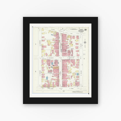 Old map wall art mockup — black gallery frame with white mat — Sanborn Fire Insurance Map from Athens, Athens County, Ohio (1914), Sheet #0010