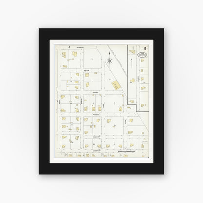 Old map wall art mockup — black gallery frame with white mat — Sanborn Fire Insurance Map from Commerce, Hunt County, Texas (1906), Sheet #0008