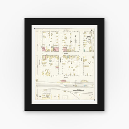 Old map wall art mockup — black gallery frame with white mat — Sanborn Fire Insurance Map from Stuart, Guthrie and Adair Counties, Iowa (1888), Sheet #0002