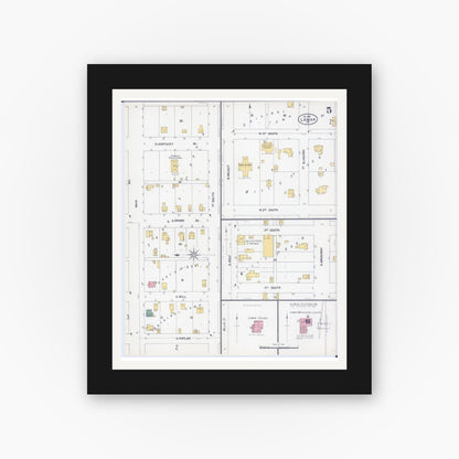 Old map wall art mockup — black gallery frame with white mat — Sanborn Fire Insurance Map from Lamar, Barton County, Missouri (1902), Sheet #0005