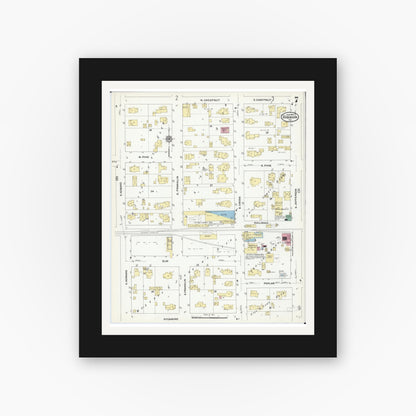 Old map wall art mockup — black gallery frame with white mat — Sanborn Fire Insurance Map from Robinson, Crawford County, Illinois (1910), Sheet #0007