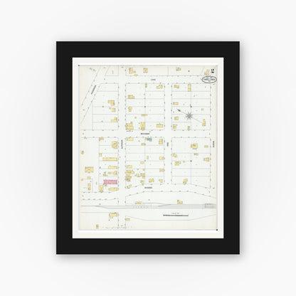 Old map wall art mockup — black gallery frame with white mat — Sanborn Fire Insurance Map from Three Lakes, Oneida County, Wisconsin (1901), Sheet #0002