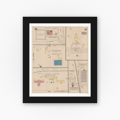 Old map wall art mockup — black gallery frame with white mat — Sanborn Fire Insurance Map from Monroe, Monroe County, Michigan (1922), Sheet #0033